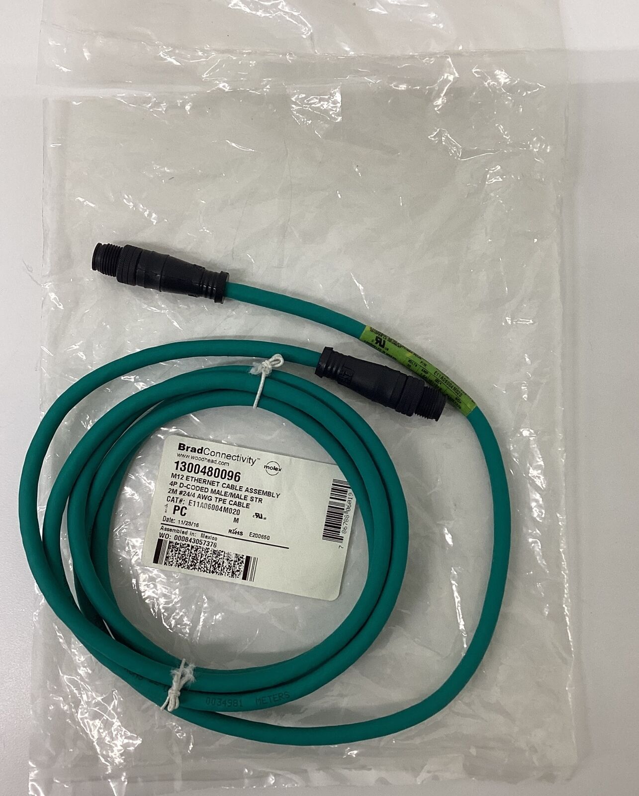 Brad Harrison 1300480096 M12  Male/Male Ethernet Cable 2 Meters (GR185) - 0