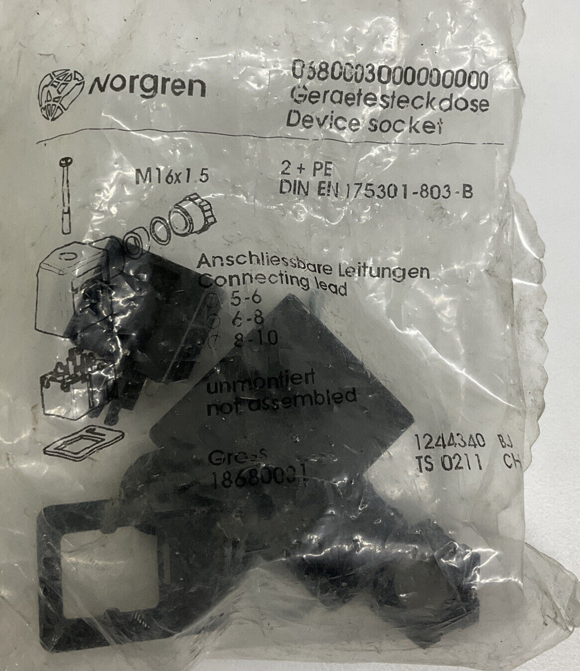 Norgren 1258133 Device Socket 2+PE 250VAC 10 AMP(YE243) - 0