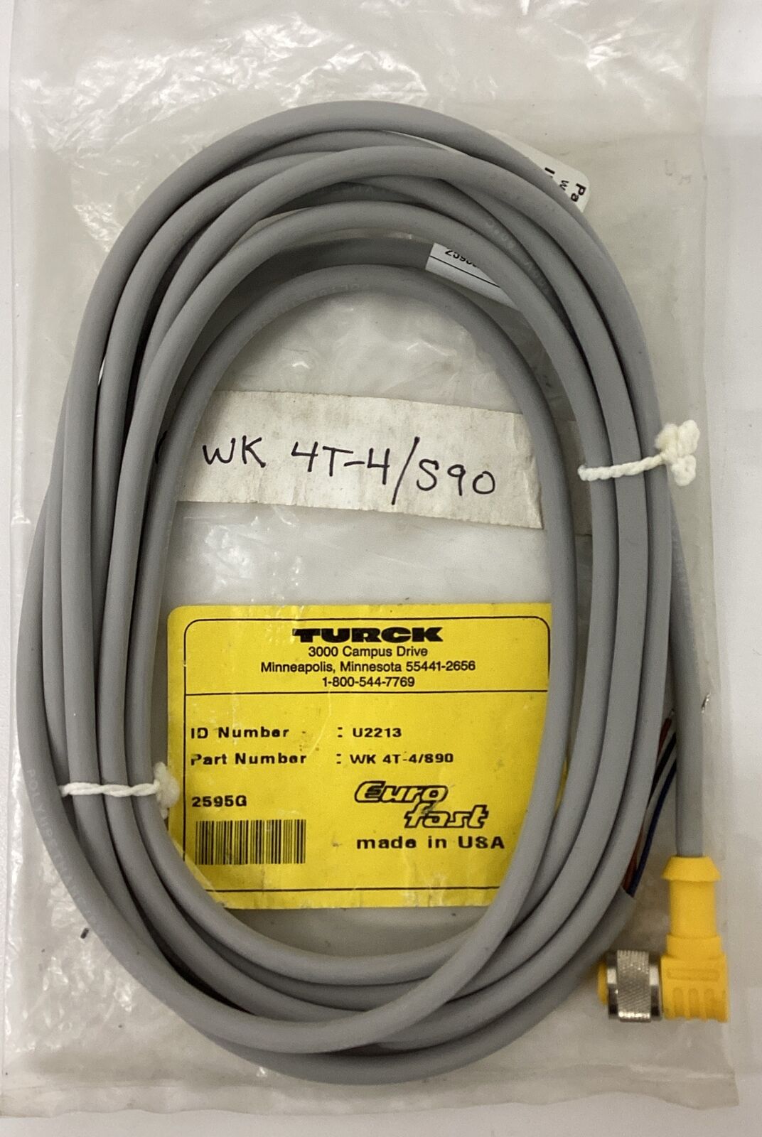 Turck WK4T-4/890 / U2213 M12 3-Wire Single End 90 Degree Cable 4M (RE150)