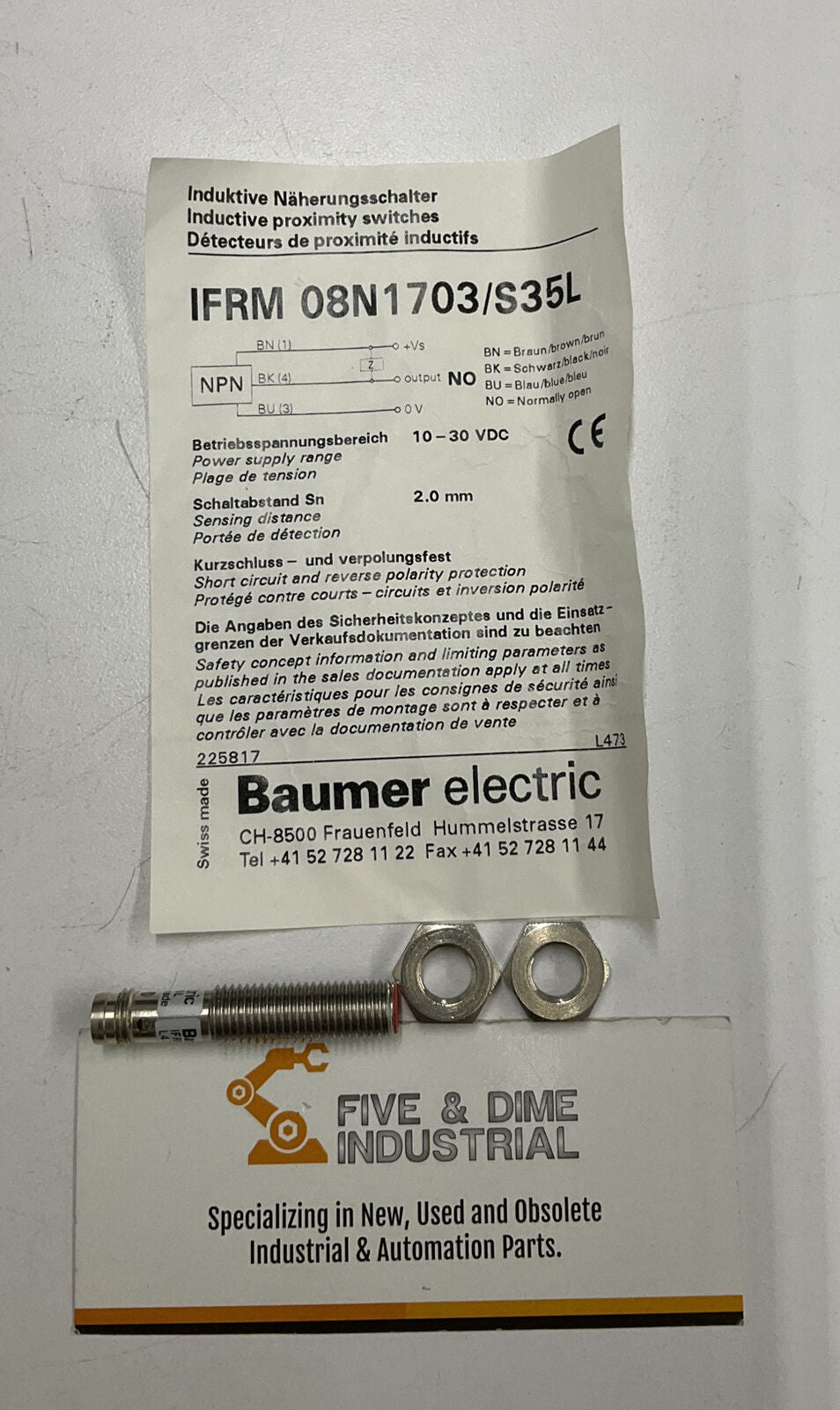 Baumer Electric IFRM-08N1703 / S35L Inductive Proximity Switch / Sensor (BL192)