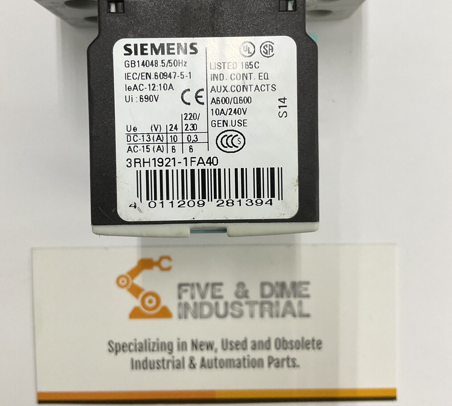 Siemens 3RT1025-1B  CONTACTOR 690V 13A w/ 3RH192101FA40 Auxiliary (BL245)