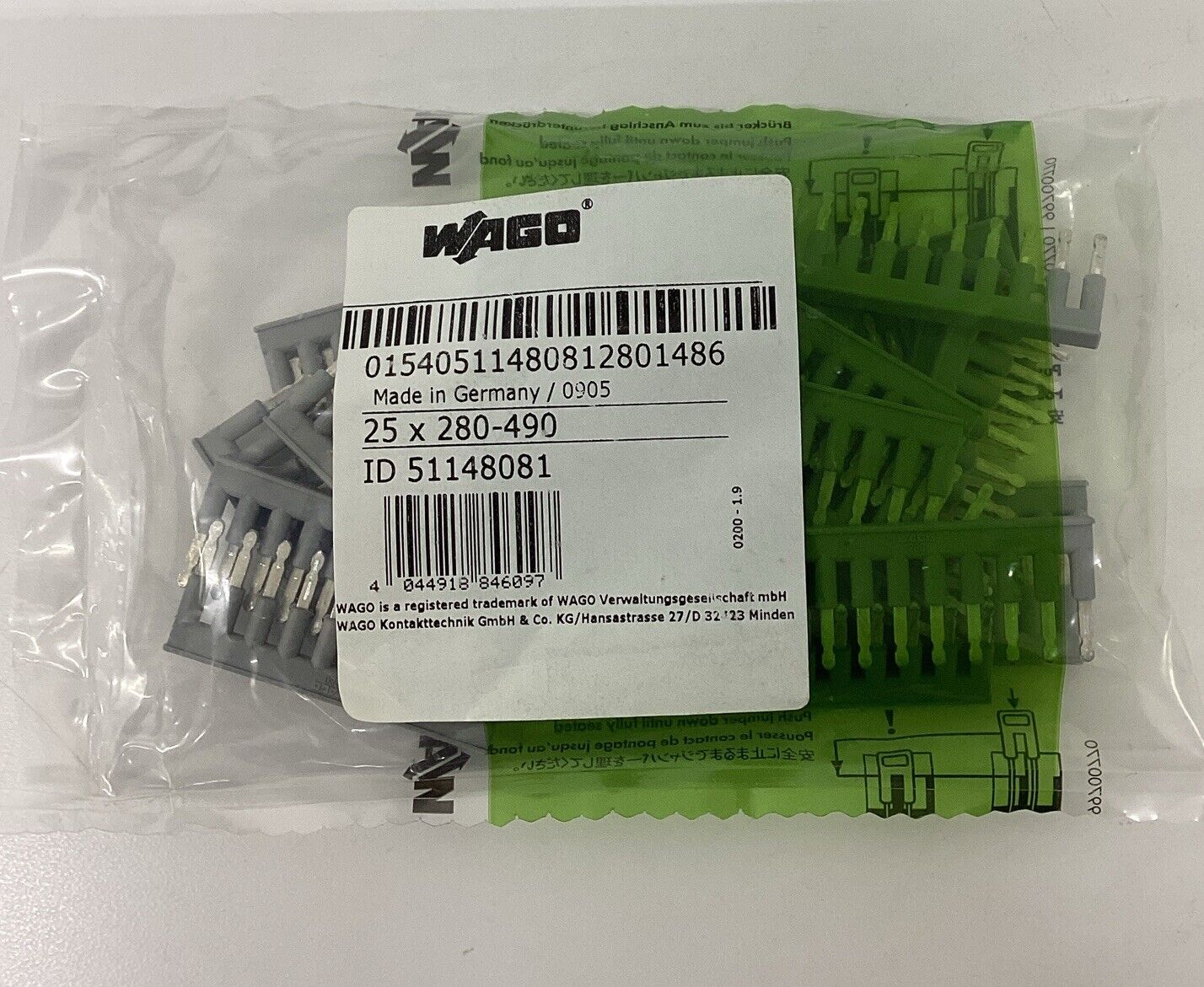 Wago 280-490  Box of 50 Comb Style Jumper Bars 10-Way (CL390) - 0