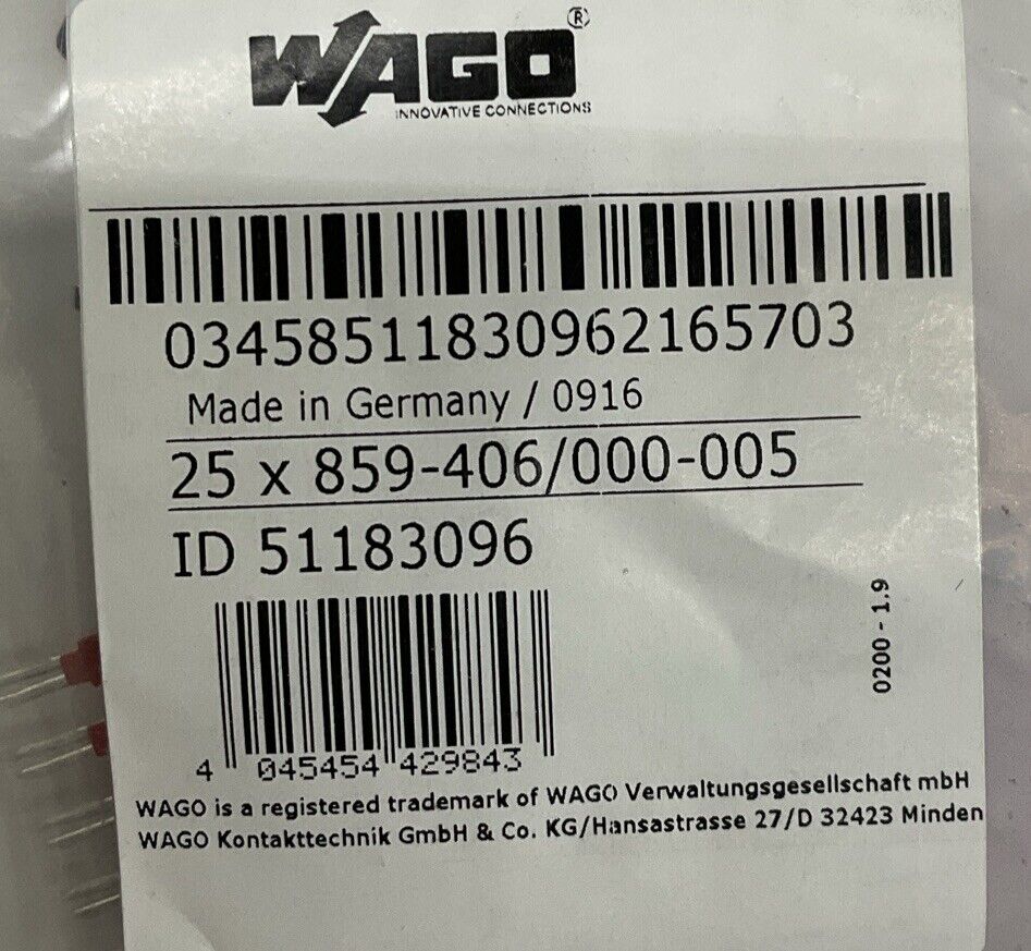 Wago 859-406/000-005 Pkg of 25 Push-in Type Jumper Bar 6-Pin (RE202) - 0