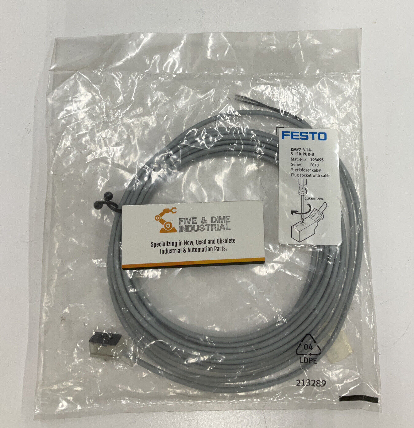 Festo KMYZ-3-24-5-LED-PUR-B Plug Socket w/ Cable 193695 (BL176)