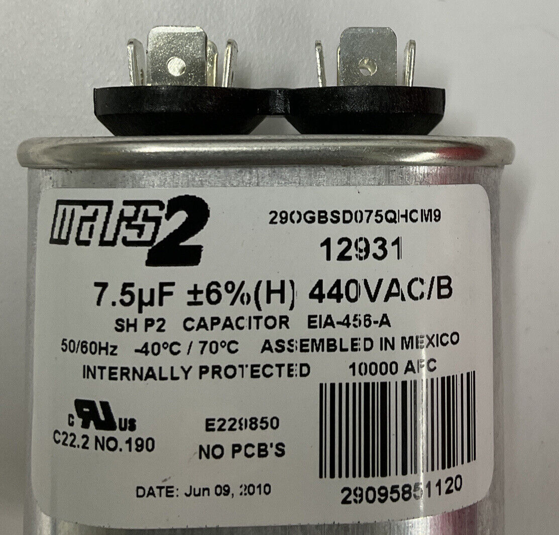 Mars 2 12931 7.5 MFD 440 VAC Motor Run  Capacitor (RE245)