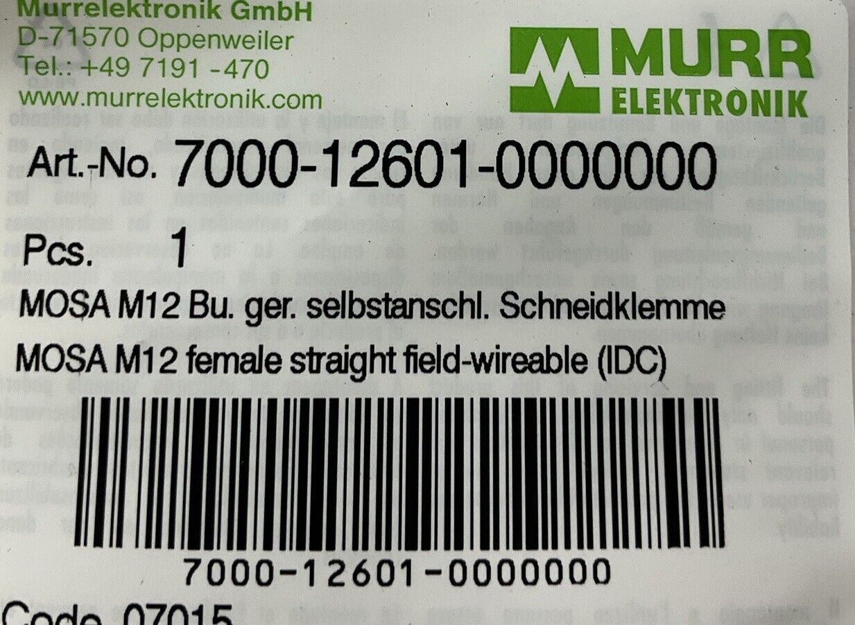 Murr 7000-12601-0000000  M12 4-Pin Field Wireable Connector (CL241)