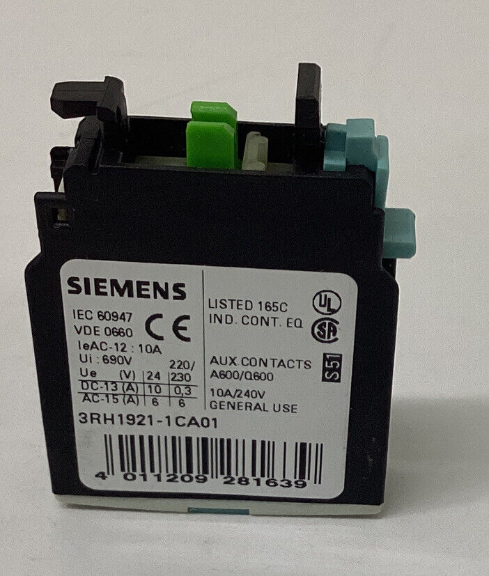Siemens 3RH1921-1-1CA01  Lot of 2 Auxiliary Contact Block (YE262)