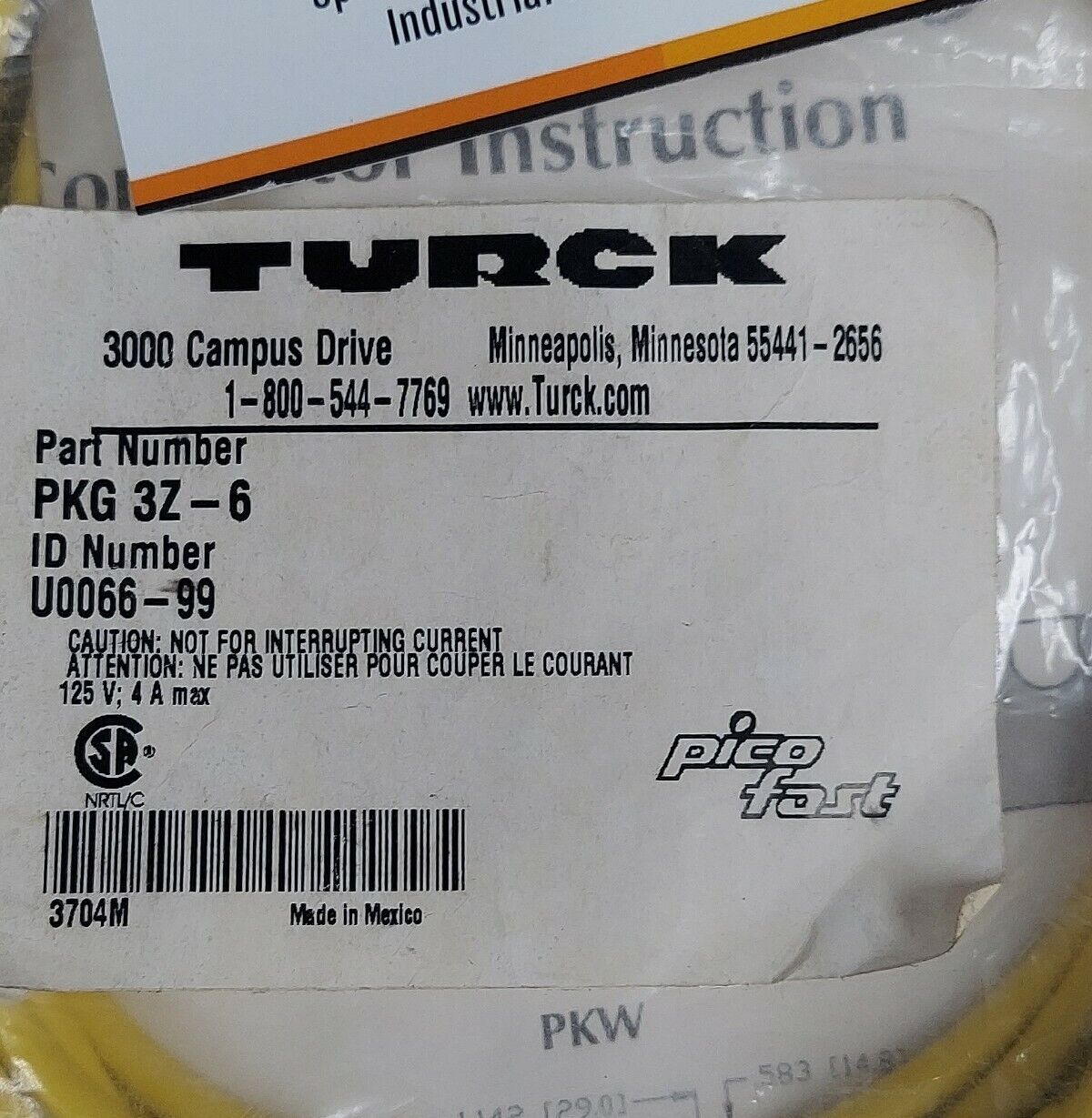 Turck PKG 3Z-6 PicoFast Sensor Cable / Cordset U0066-99   (CBL105) - 0