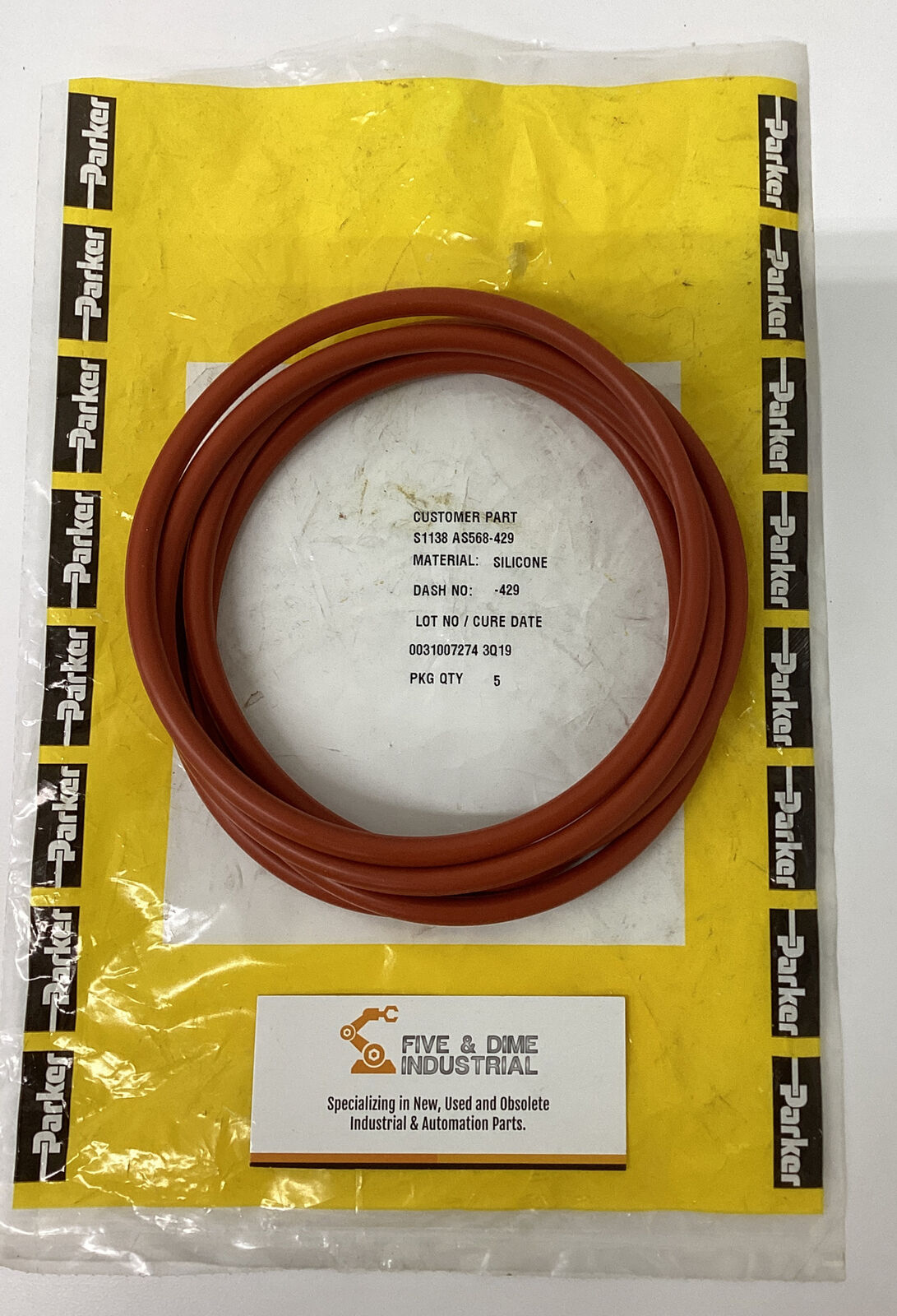 Parker  S1138-AS568-429 / 429  Bag of (5)  Silicone O-Rings (YE205)