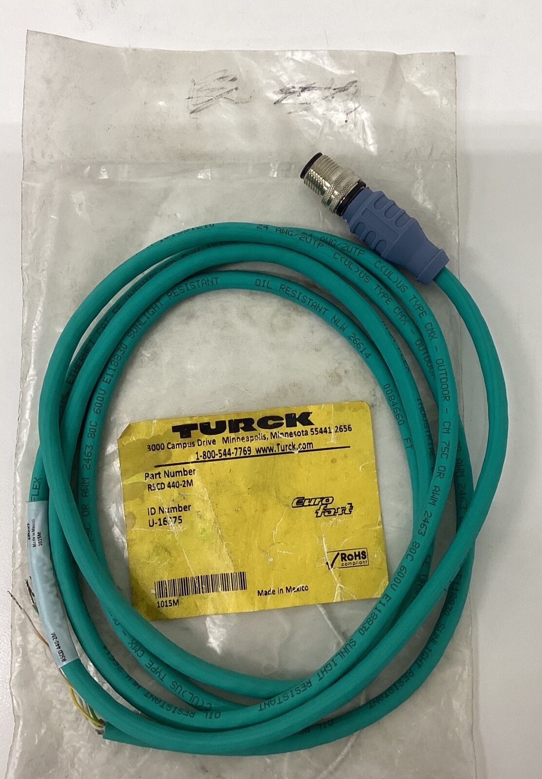 Turck RSCD 440-2M Network Cable 4-Pin to Wire 2-Meters NEW (CL186) - 0
