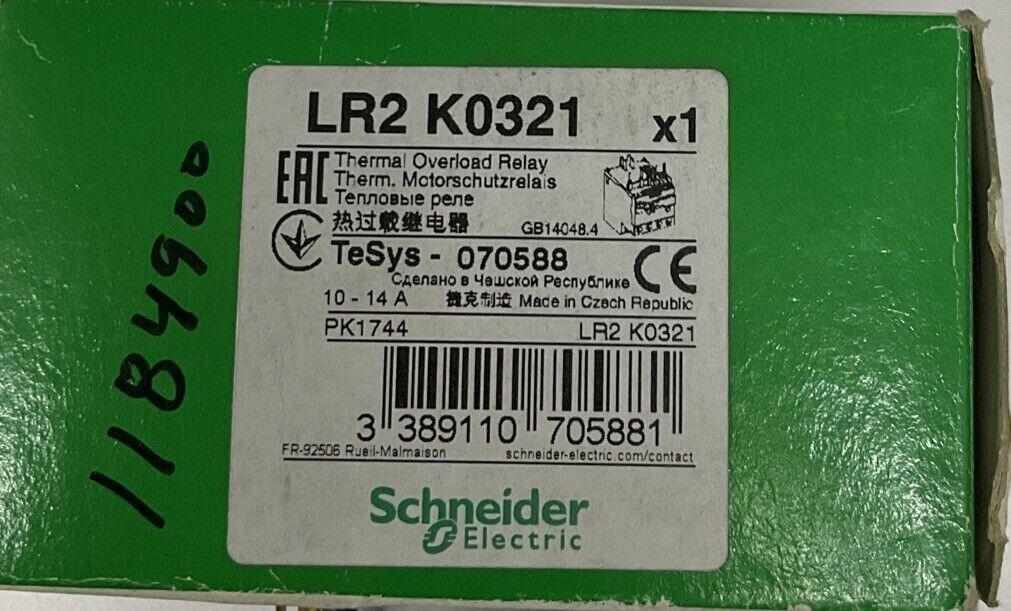 Schneider Electric LR2-K0321 Thermal Overload Relay 10-14A (CL352) - 0