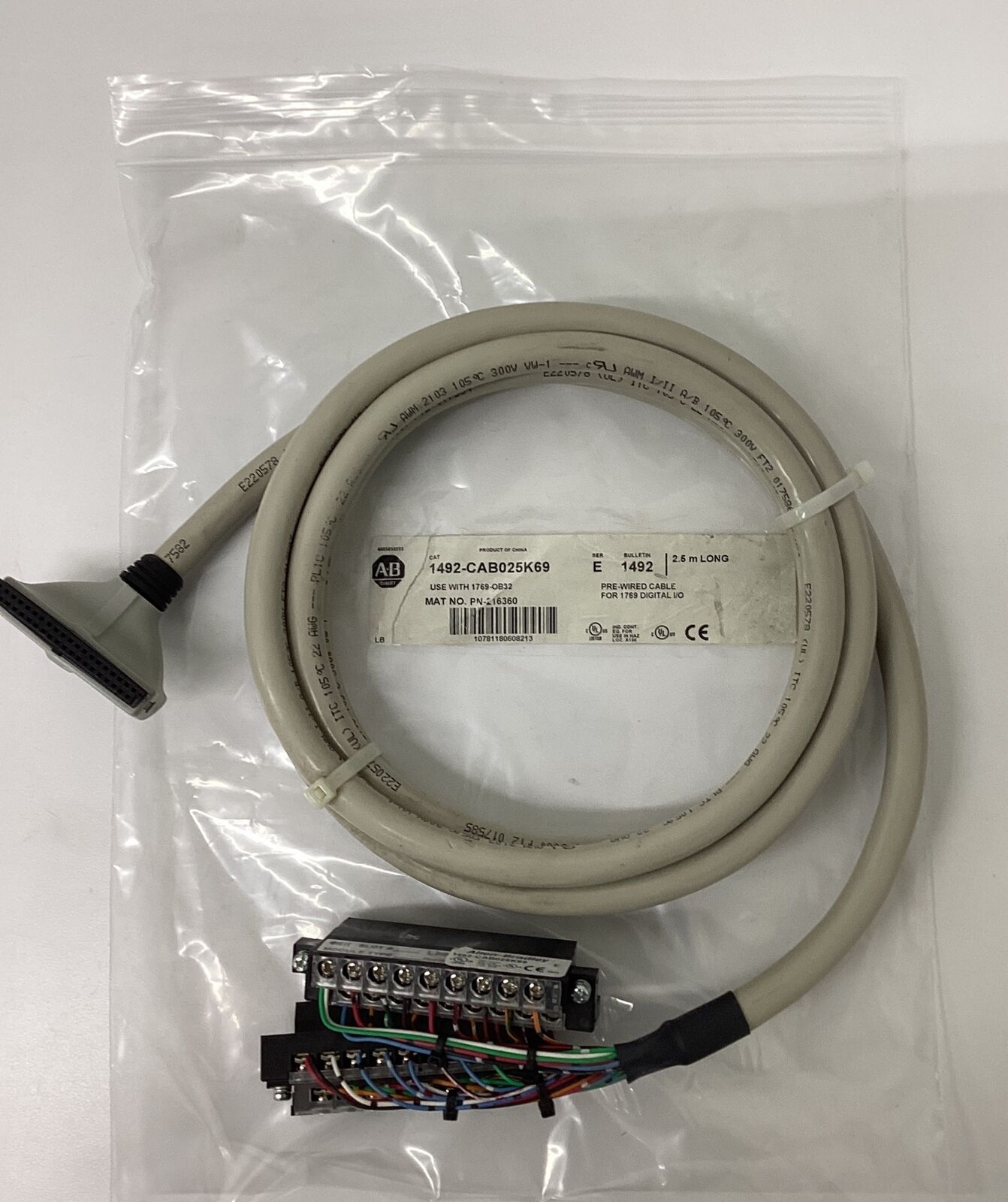 Allen Bradley 1492-CAB025J69 Ser. E Pre-wired Cable for 1769 Digital I/O CBL161 - 0
