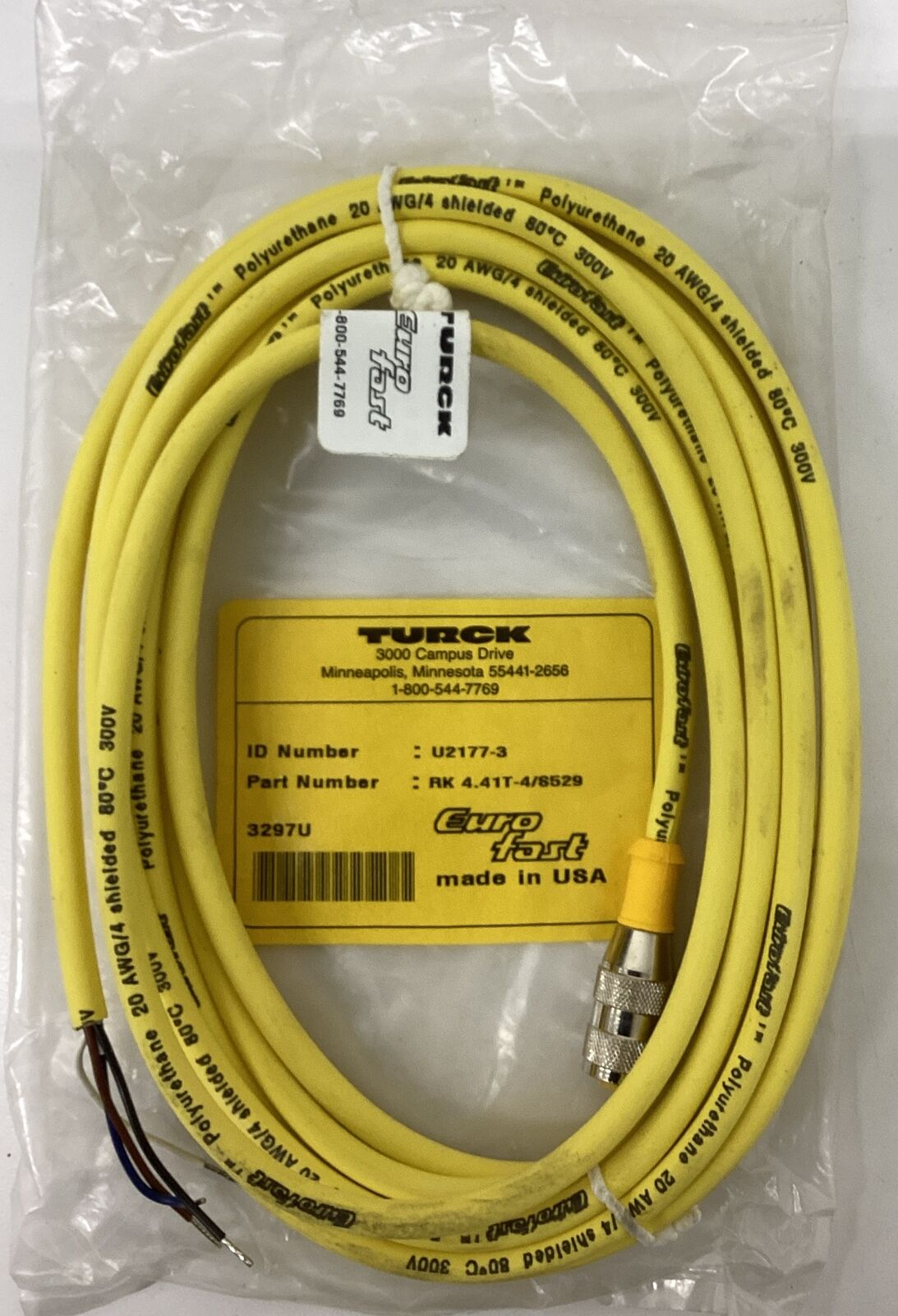 Turck RK4.41T-4/S529 / U2177-3 M12, Male Single End Cable 4-Wire 4M (CL396)