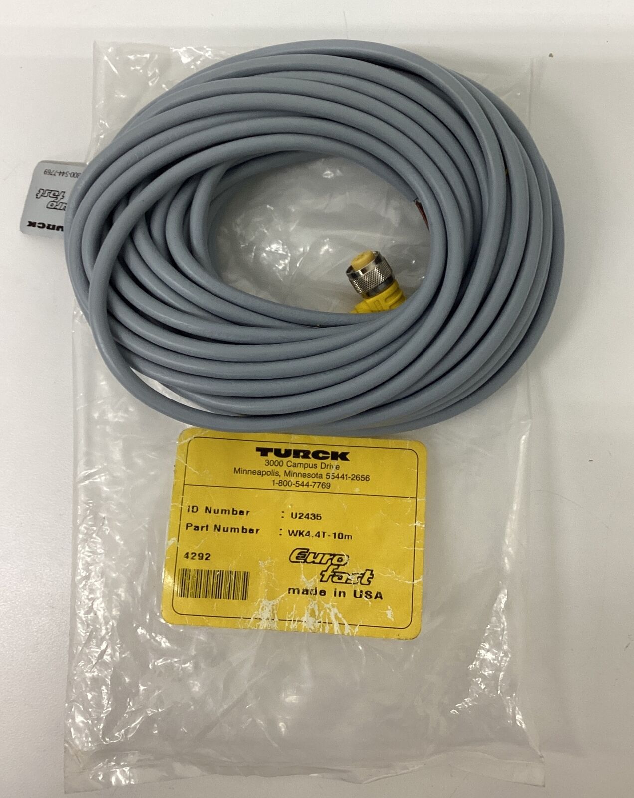 Turck WK4.4T-10M /  U2435 M12 Female 90 Degree Cable 4-Wire 10M (BL304)