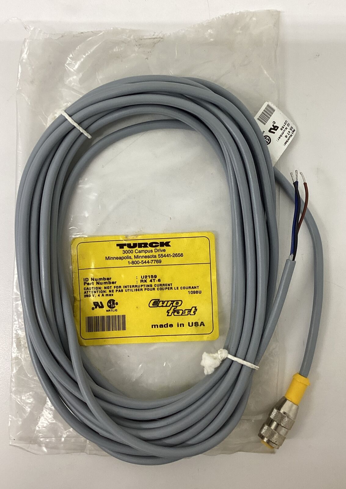 Turck RK4T-6 / U2159 M12, 3-Wire Single End Cable 4M (CBL152)