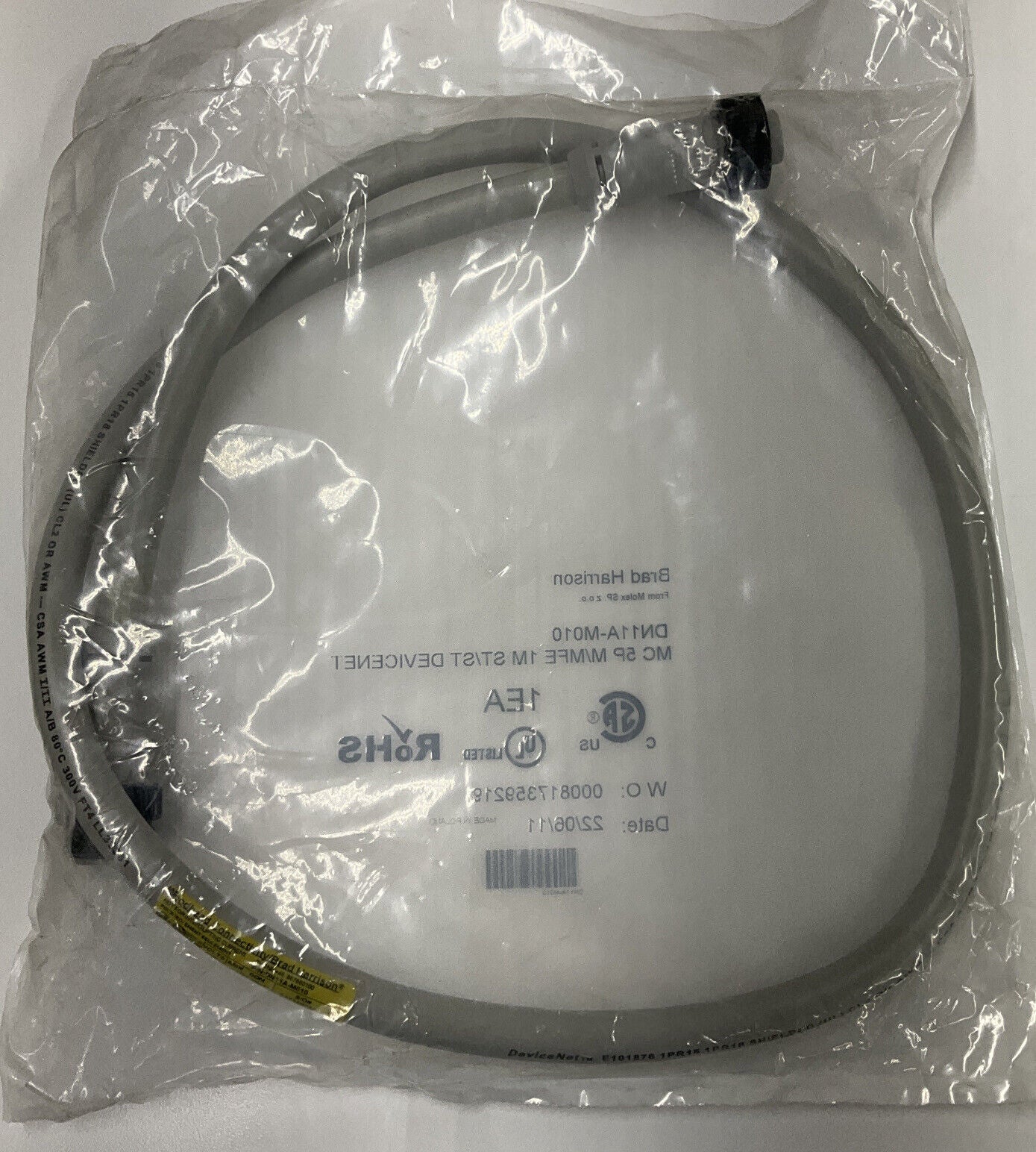 Brad Harrison Molex DN11A-M010 1 Meter DeviceNet 5-Pole M/MFE Cable (CBL128) - 0