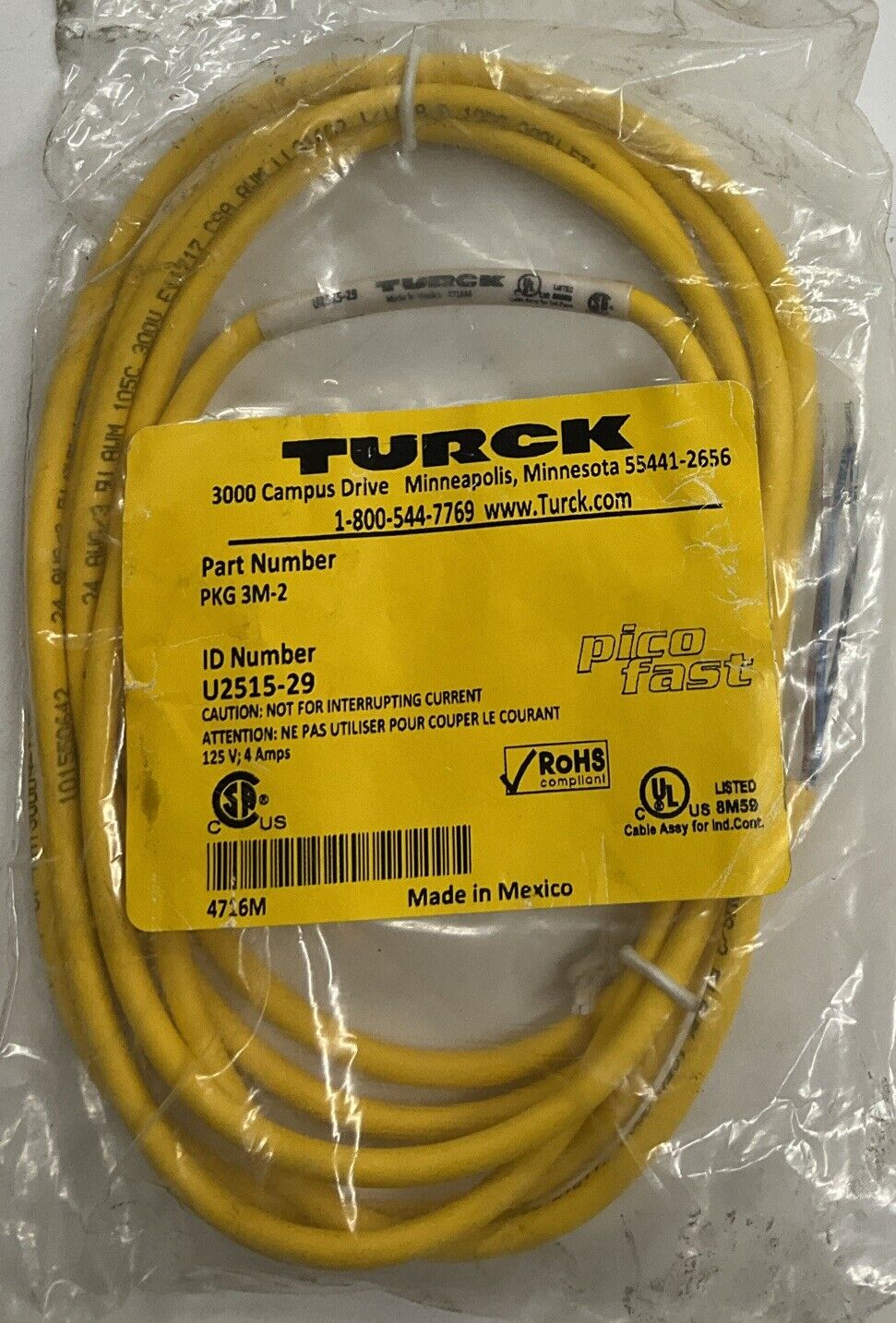Turck PKG3M-2 M8 Female Single-End Cable 2-Meters, U2515-29 (RE151)