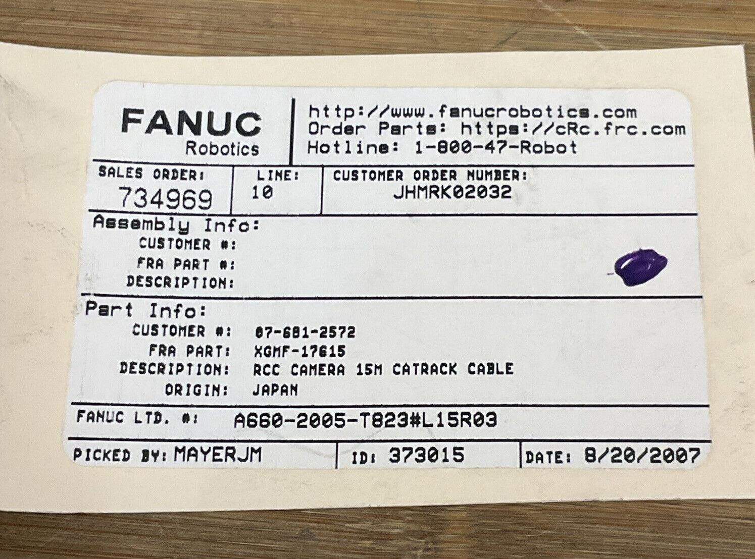 Fanuc A660-2005-T823#L15R03 RCC  Catrack Cable 15M (CBL144)