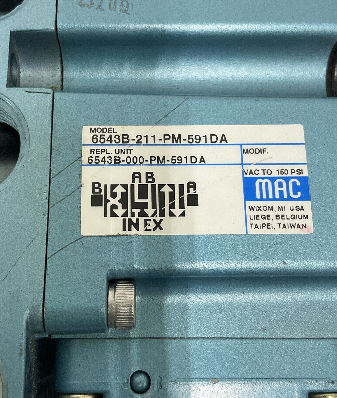 MAC 6543B-211-PM-591DA Valve w/ Base & 2 PME-591DAAG Solenoid 24VDC (CL305)