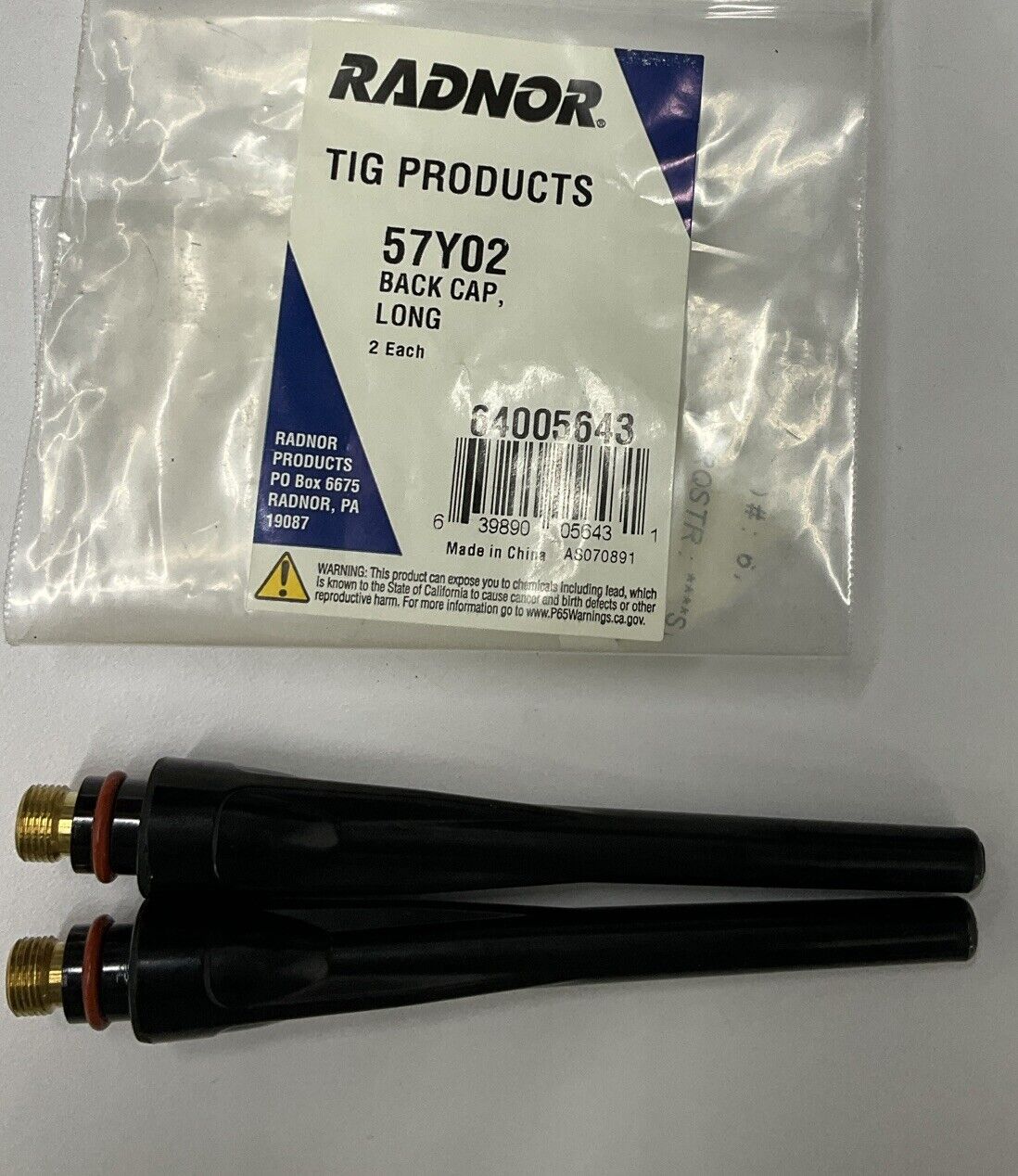 Radnor 57Y02 Package of 2 Long Black Cap for TIG (CL143) - 0