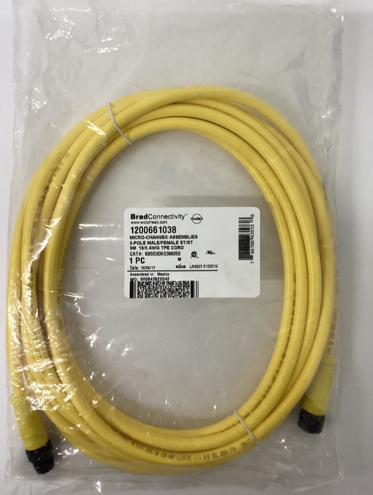 Brad Harrison 1200661038 M12 5-Pole, Male/Female Cable 5-Meters (CBL158)