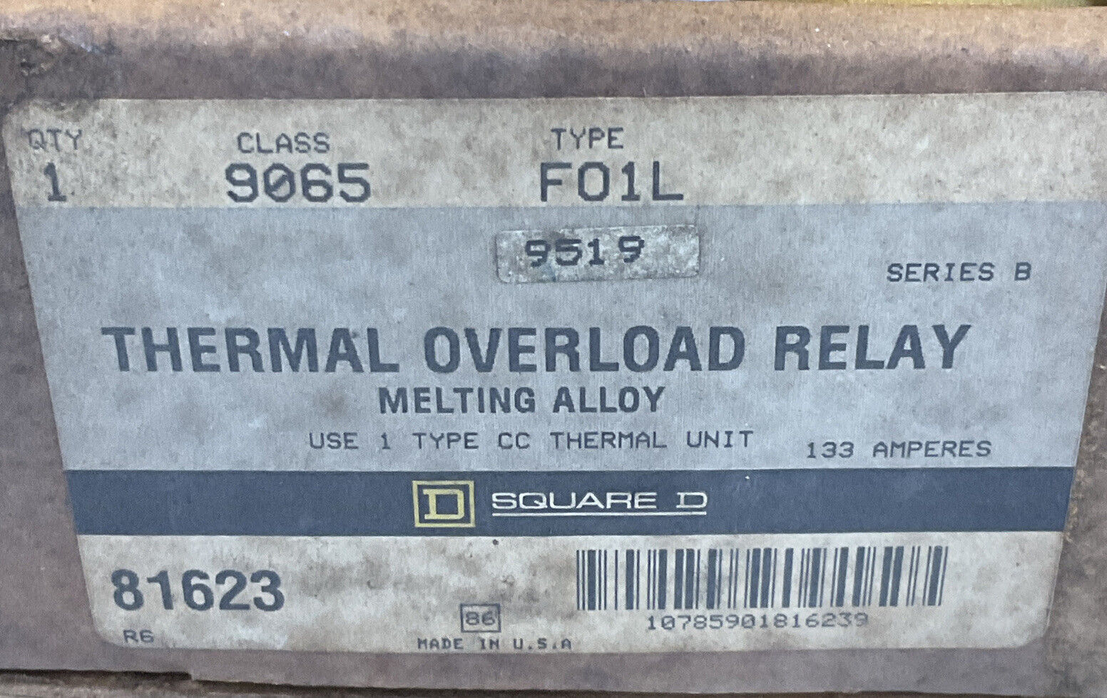 Square D 9065 F01L Thermal Overload Relay Ser. B 600V Melting Alloy (OV109)