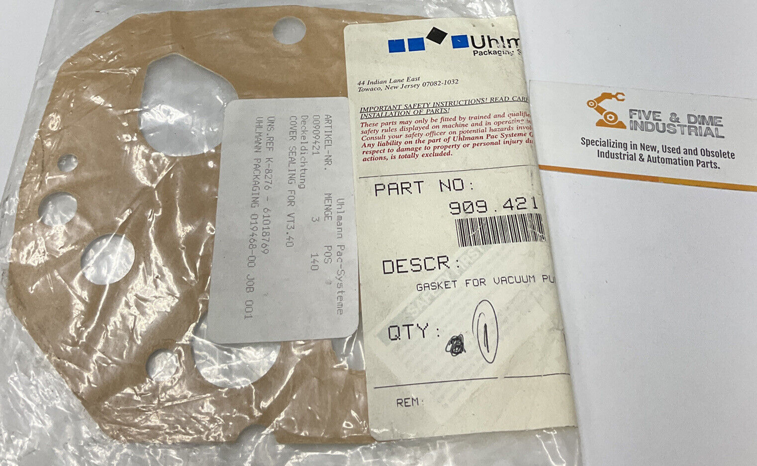 Uhlmann Packaging 909.421 / 00909421 Gasket for VT3.40 Pump (CL214)