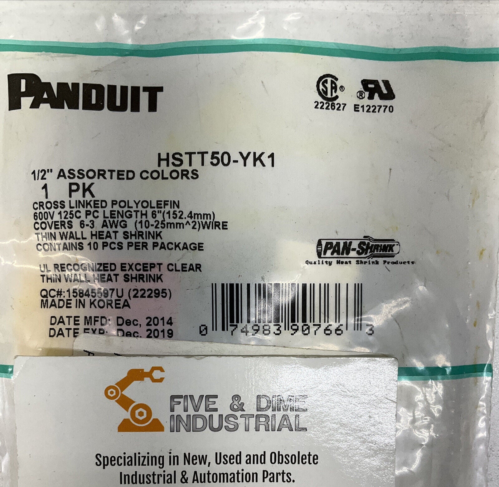 PANDUIT HSTT50-YK1 1/2” 1 PK ASSORTED COLORS  (GR158)