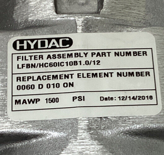 Hydac LFBN/HC60I0B1.0/12 Hydraulic Filter Housing Assembly (CL259)