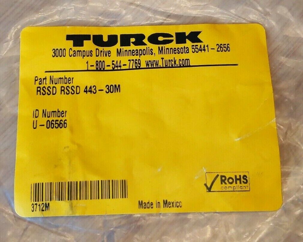 Turck RSSD RSSD 443-30M New  Ethernet Cable 30 Meters ID U-06566 (CBL102)