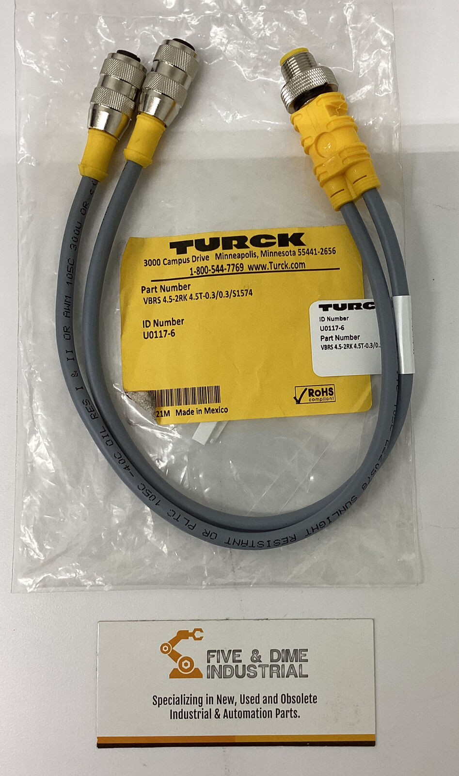 Turck VBRS4.5-2RK4.5T-0.3/0.3/S1574/ U0117-6 Splitter Cable (CL112)