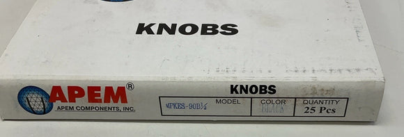 APEM MPKES90B1/4 Fluted Control Knobs Black 1/4" Shaft w/ Skirt(lot of 25)