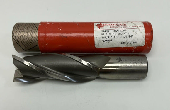 Brubaker 774783 1-1/2" Diameter x 1-1/4" Shank 3 Flute End Mill HSS
