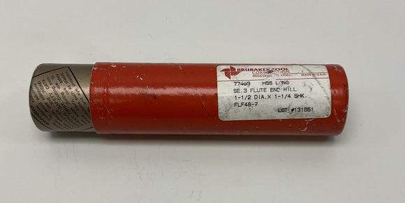 Brubaker 774783 1-1/2" Diameter x 1-1/4" Shank 3 Flute End Mill HSS