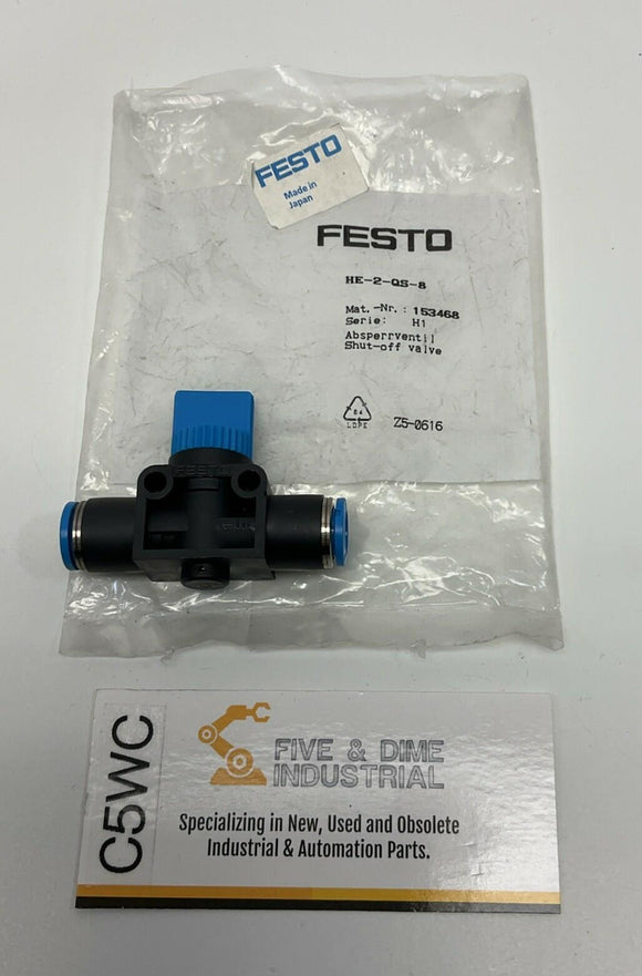 Festo HE-2-QS-8 8mm Inline Push-to-Connect Shut-Off Valve 153468