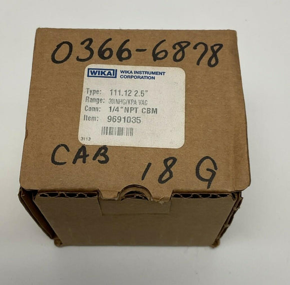 Wika 9691035 2-1/2" Gauge -30in.Hg 1/4" NPT Center Back Middle