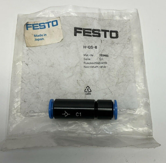 Festo H-QS-6 6mm OD Non-Return / One-Way Check Valve