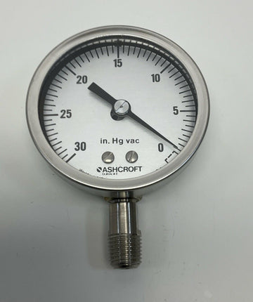 Ashcroft 25-1009-SW-02L 2-1/2" 1/4" NPT Gauge 316 Tube & Socket 30inHg - 0 PSI - 0