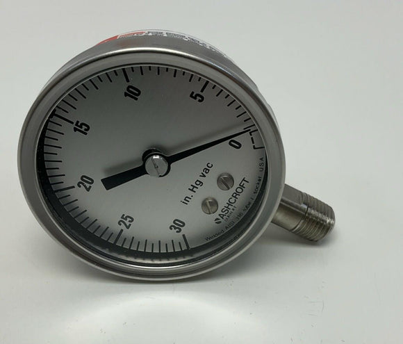 Ashcroft 25-1009-SW-02L 2-1/2" 1/4" NPT Gauge 316 Tube & Socket 30inHg - 0 PSI