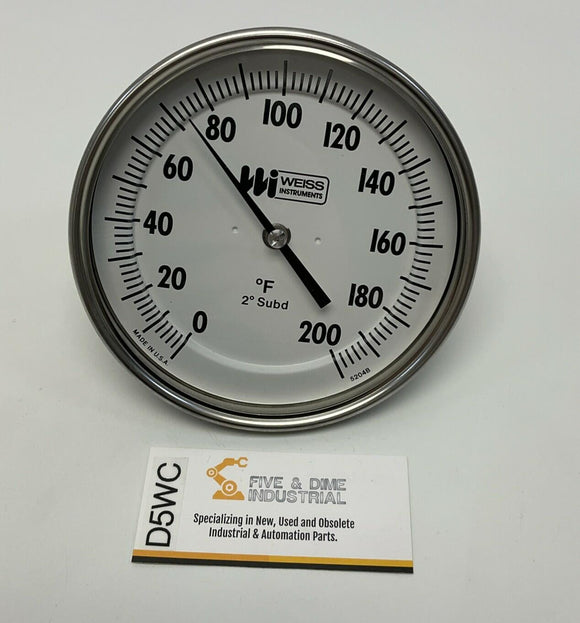 Weiss Instruments 5RBM9 5" BiMetal Thermometer 0-200°F 1/2 NPT, 2.5" Stem