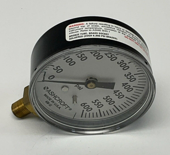 Ashcroft 25W1005-600 2-1/2" 600 PSI Gauge, 1/8" NPT Brass Lower