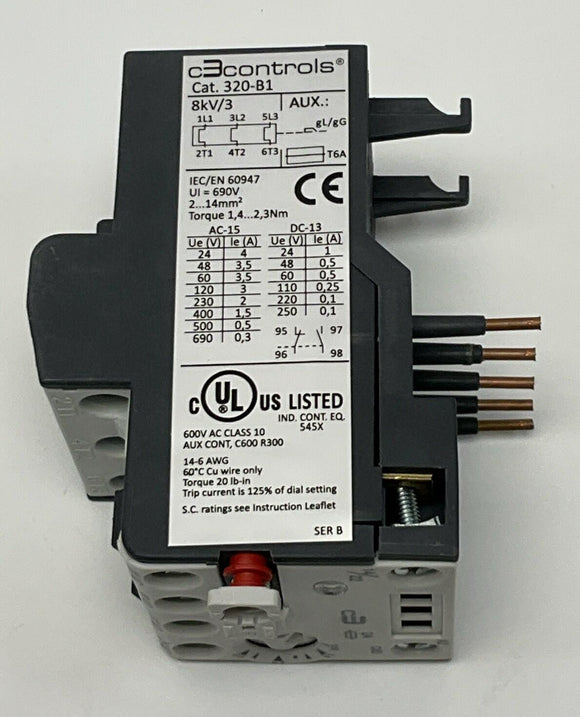 C3Controls 320-B1C80 Ser. B Overload Relay Motor Starter 0.56-0.8 Amp
