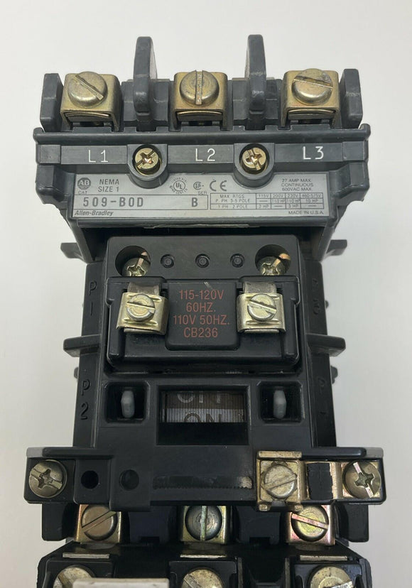 Allen Bradley 509-BOD Starter 3-Pole, Size 1  110/115/120 VAC Coil, W47 Heaters