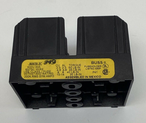 Bussmann J60030-2C Buss 2-Pole Fuse Holder for Class J Fuses 600V, 30 Amp