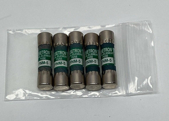 Bussmann Fusetron FNM-5 Dual Element Fuses 5-Amp, 250VAC.Lot of 5