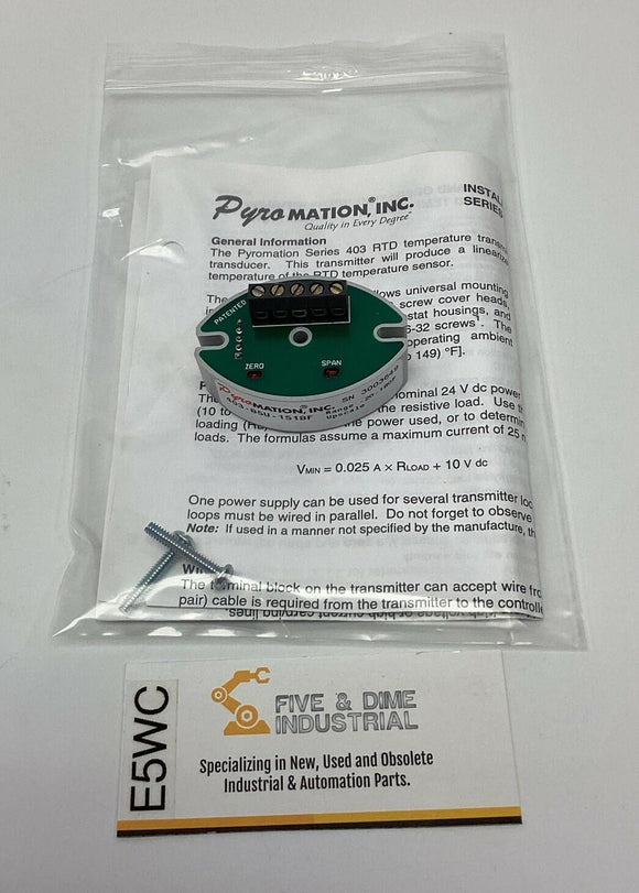 Pyromation 403-85U-1518F RTD Temperature Transmitter -20-180F