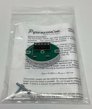 Pyromation 403-85U-1518F RTD Temperature Transmitter -20-180F - 0