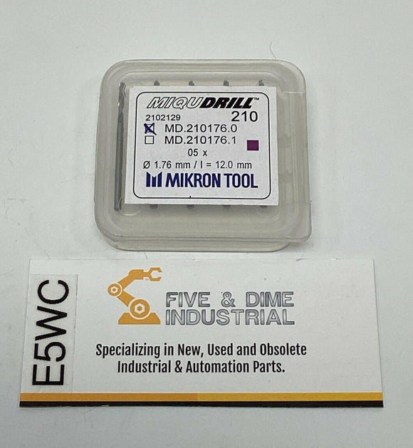Mikron Tool MD.210176.0 Miqudrill Micro Drill Bits 1.76mm, 12.0mm Lot of 5