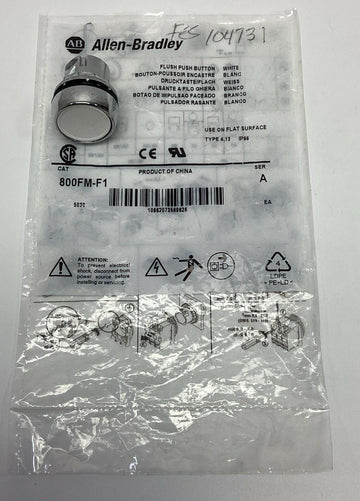 Allen Bradley 800FM-F1 White Push Button Type 4, 13 - 0