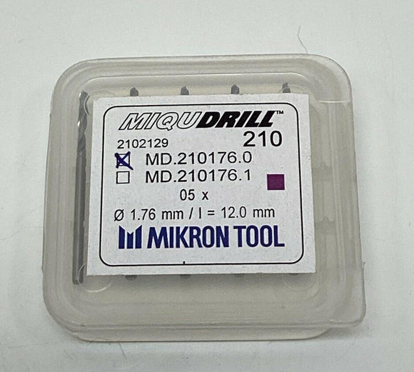 Mikron Tool MD.210176.0 Miqudrill Micro Drill Bits 1.76mm, 12.0mm Lot of 5